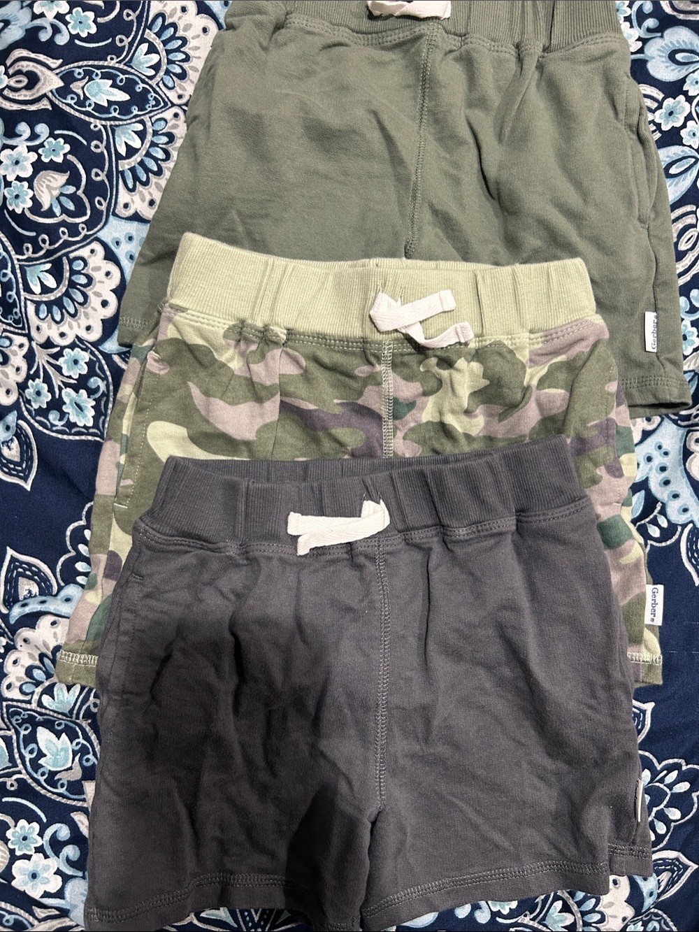 Gerber 3-Pack Knit Shorts in Olive, Camo & Charcoal